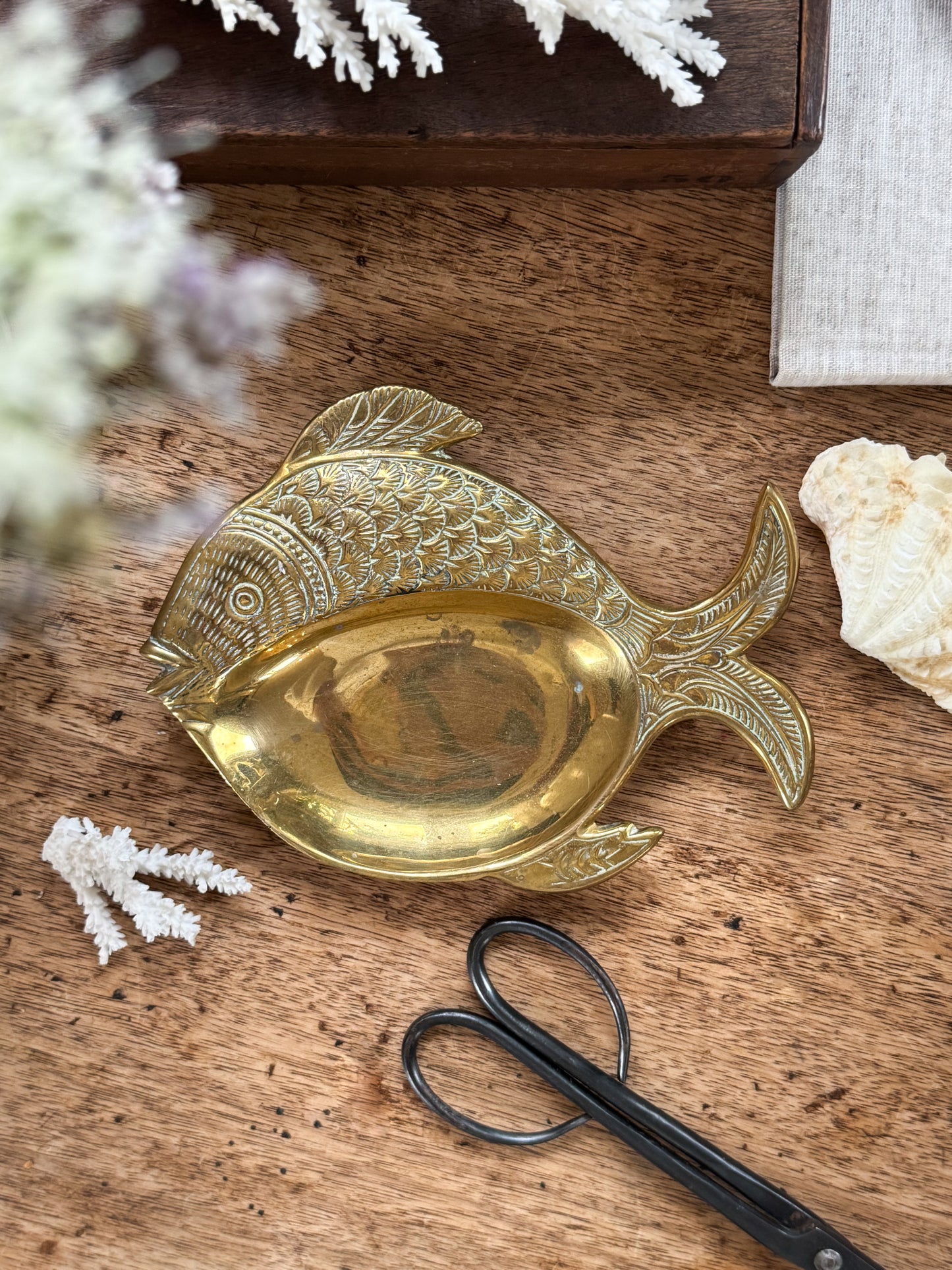 Vintage Solid Brass Fish Trinket Dish