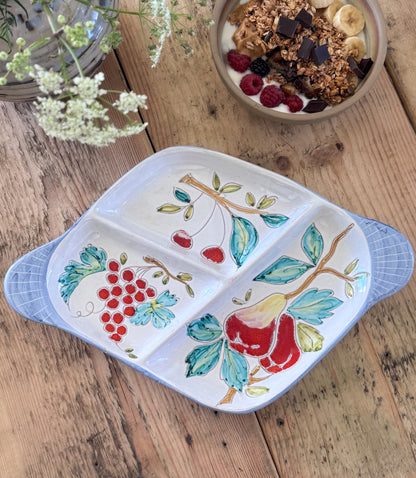 Vintage Midcentury Italian Studio Pottery Fruit Platter, Sectional Serving Dish