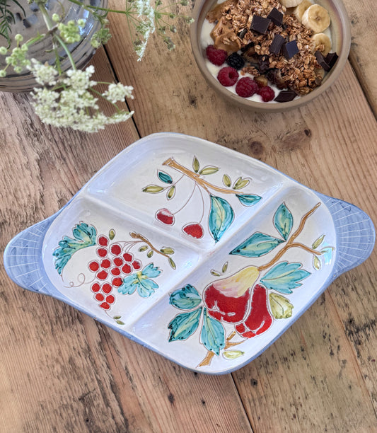 Vintage Midcentury Italian Studio Pottery Fruit Platter, Sectional Serving Dish