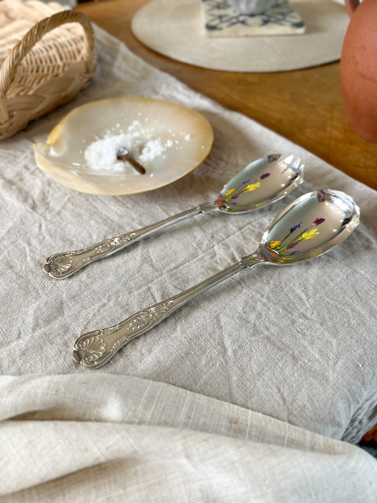 Scalloped Shell Detail Silver Plated Salad Servers