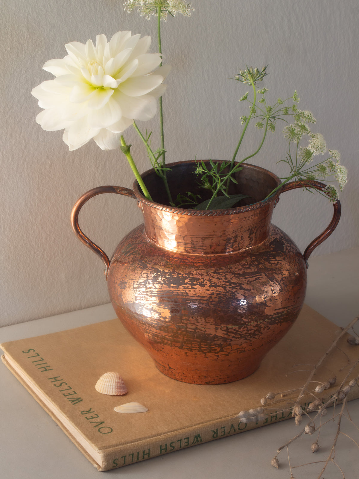 Antique Handmade Arts & Crafts Copper Vessel with Riveted Handles