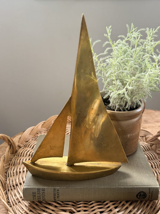 Vintage Midcentury Large Solid Brass Sailing Boat