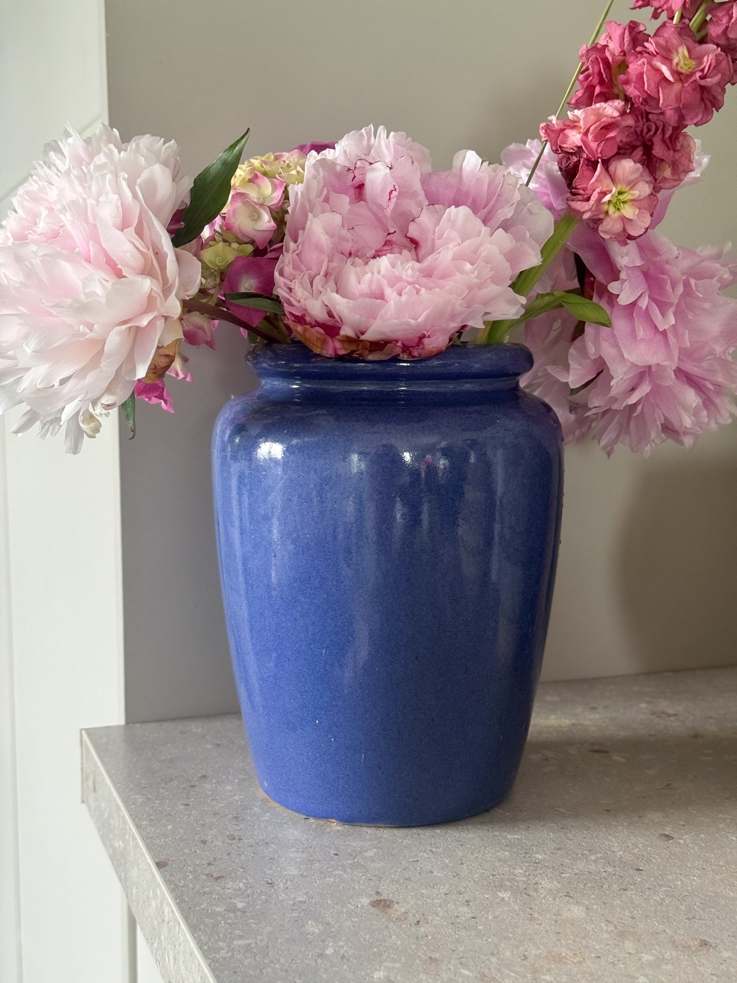 Antique Victorian Blue Glazed Stoneware Pot with Drip Glaze Interior