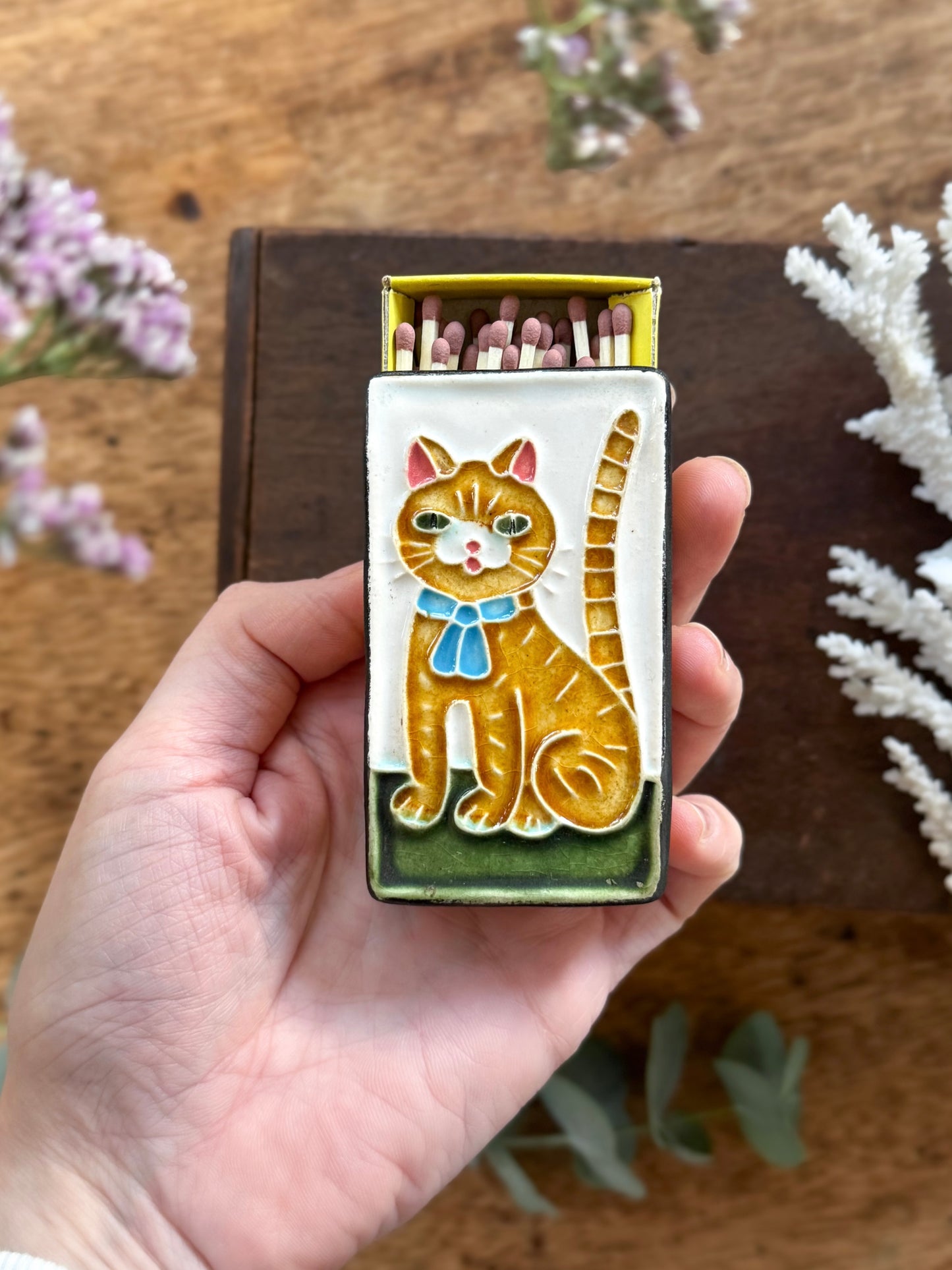 Vintage Studio Pottery Cat Matchbox Holder by Simanyi Ceramics