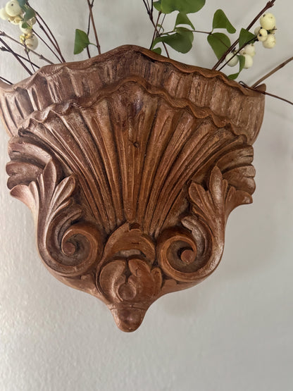Vintage Hand-Carved Wooden Shell Wall Vase