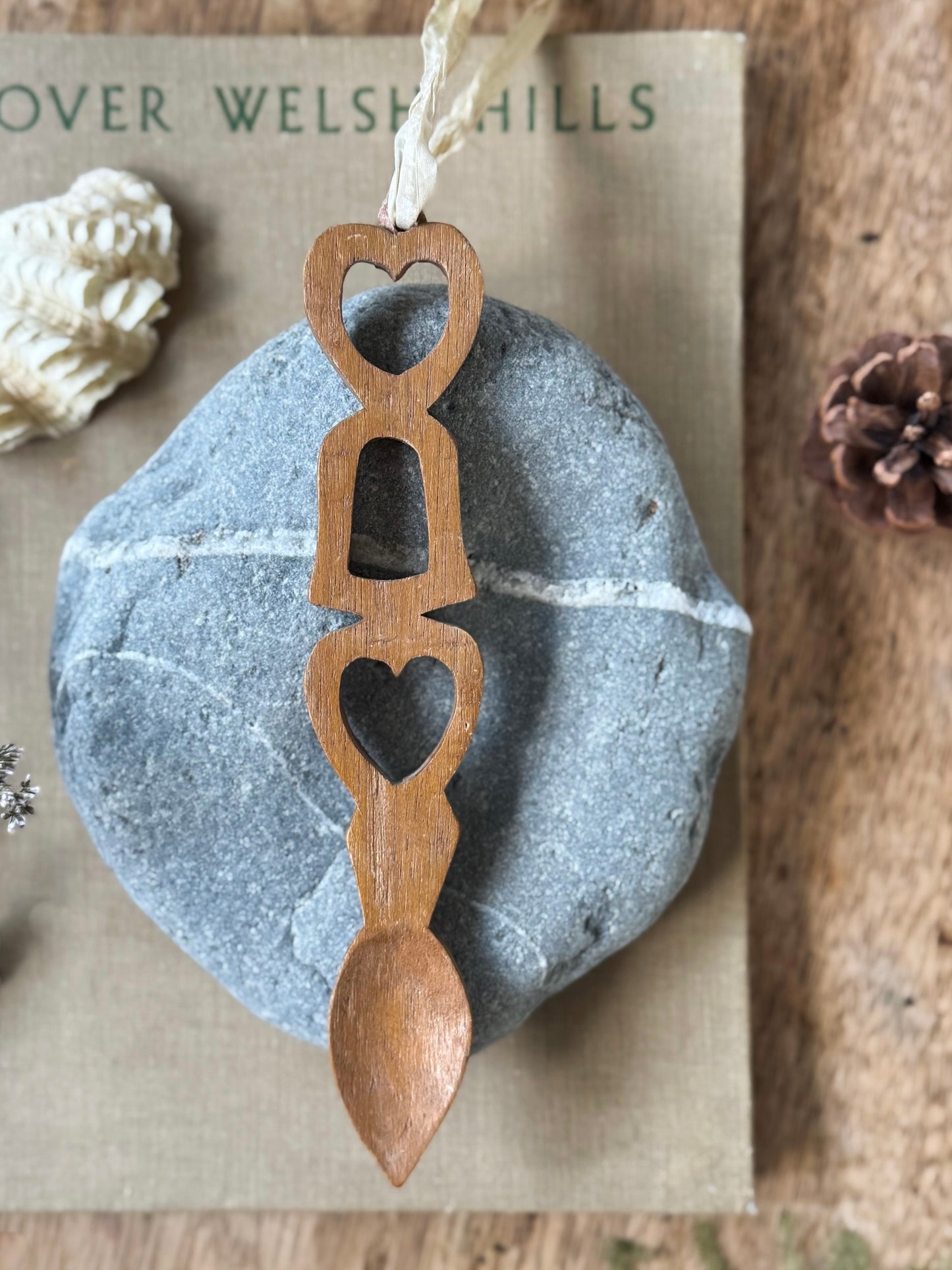 Calonnau a Cloch• Hearts & Bell - Vintage Hand-Carved Welsh Love Spoon