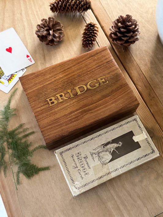 Vintage Wooden Bridge Set with Brass Inlay (Complete with Score Cards)