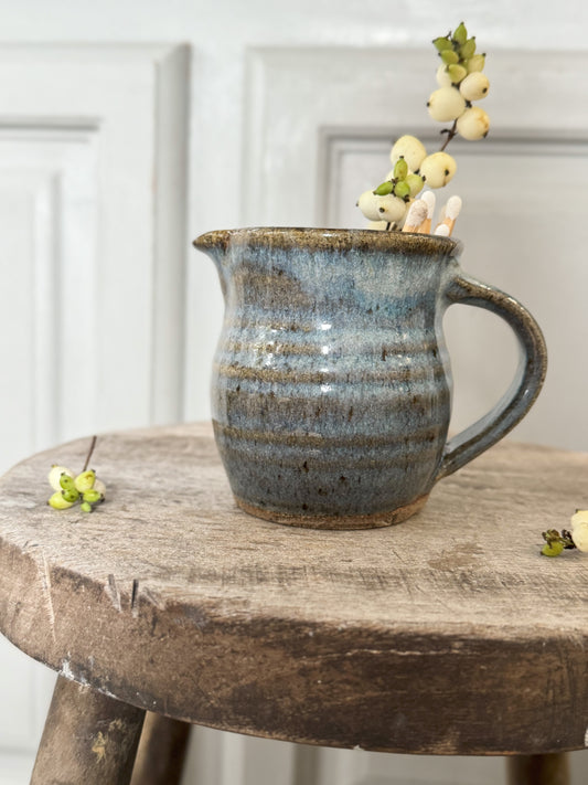 Vintage Blue & Olive Green Studio Pottery Creamer