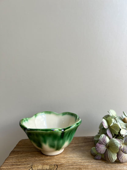 Vintage Beddgelert Pottery Green Drip Glaze Flower Sugar Bowl