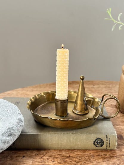 Antique Brass Scalloped Chamberstick with Original Snuffer - c.1890s