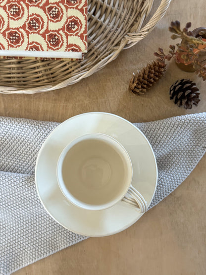 Vintage Leeds Creamware Cup & Saucer with Floral Detailing, Made in England