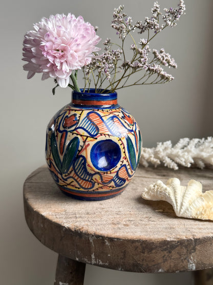 Vintage Hand-Painted Mediterranean Studio Pottery Pinched Bud Vase