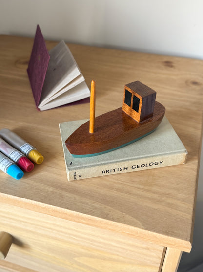 Vintage Midcentury Handmade Wooden Fishing Boat