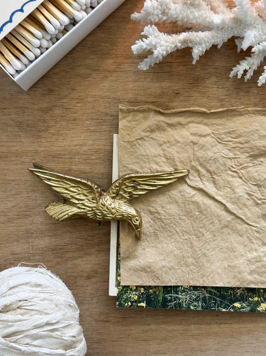 Vintage Midcentury Solid Brass Swallow Letter Clip