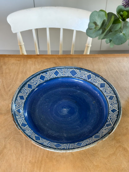 Vintage Large Blue Glaze One-of-a-Kind Studio Pottery Bowl - Signed Jane (1985)