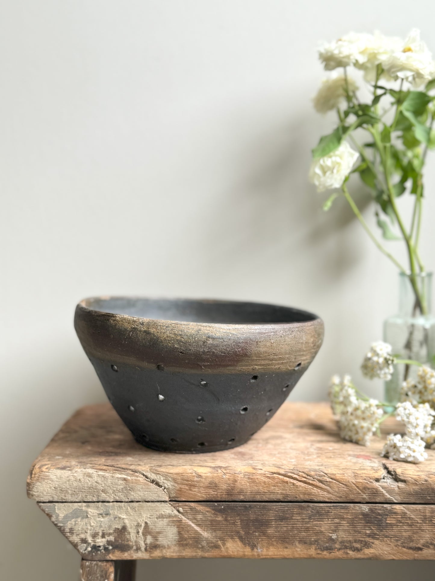 Antique French Earthenware Cheese Strainer / Colander