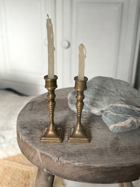 Miniature Brass Bee Hive Candlestick Pair