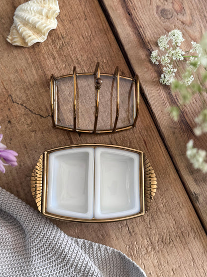 Vintage Midcentury Brass Toast Rack & Preserve Holder with Scalloped Handles