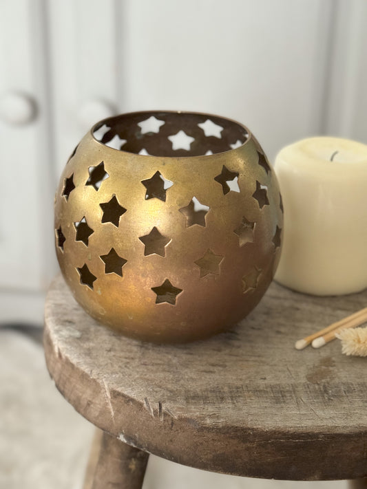 Large Brass Celestial Star Pillar Candle Holder