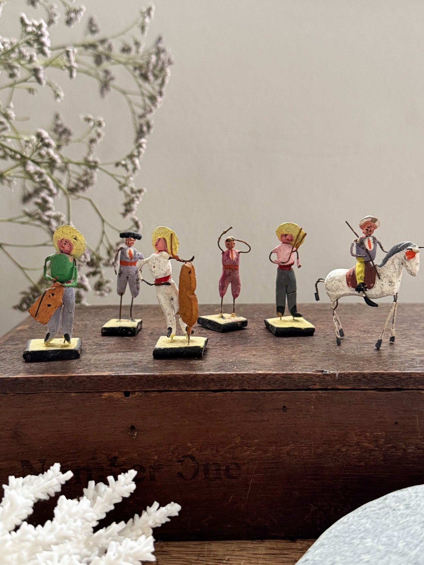 Vintage Handmade Mexican Folk Art Miniature Clay Figures - Set of 6