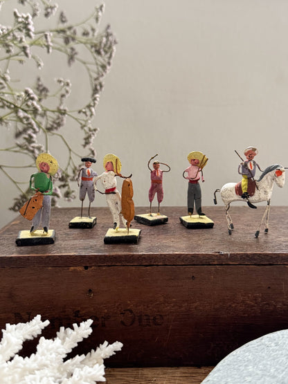Vintage Handmade Mexican Folk Art Miniature Clay Figures - Set of 6