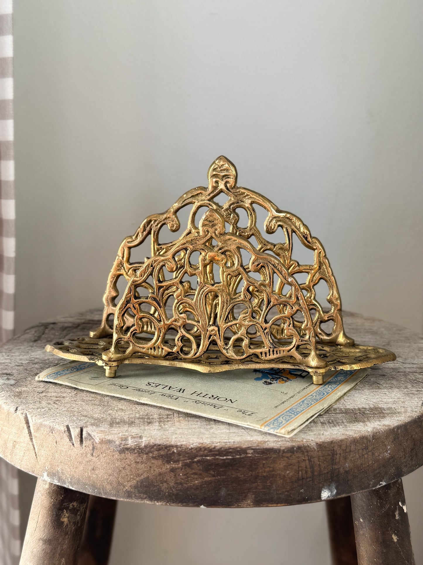 Vintage Solid Brass Letter Rack