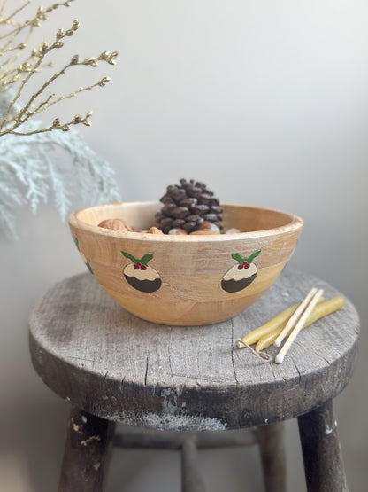 Vintage Handmade Wooden Christmas Pudding Bowl