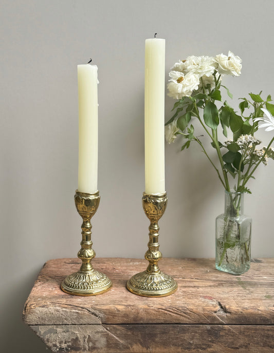 Pair of Antique Handmade Solid Brass Candlesticks