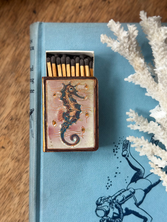Vintage Brass & Enamel Handmade Seahorse Matchbox Cover