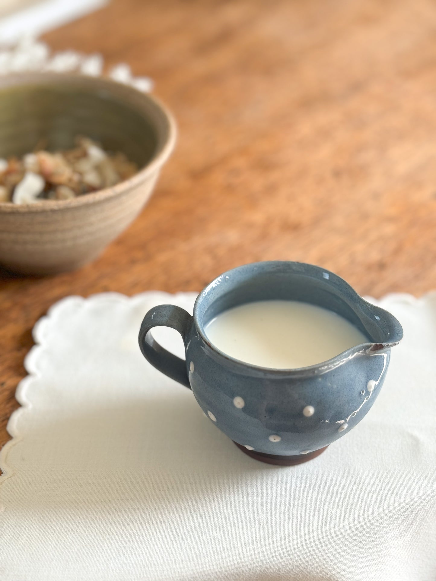 Vintage Milton Head Polka Dot Slipware Milk Jug, Devon Pottery