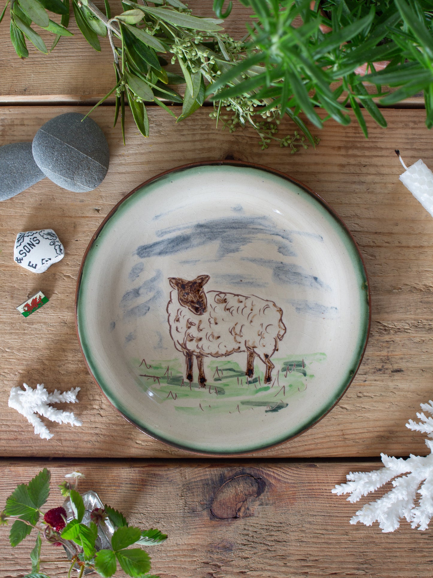 Vintage Studio Pottery Slipware Rural Sheep Wall Plate