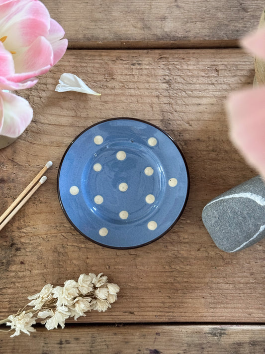 Vintage Blue Polka Dot Slipware Trinket Dish