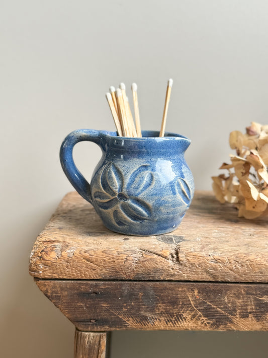 Vintage Studio Pottery Blue Floral Creamer | Match Pot