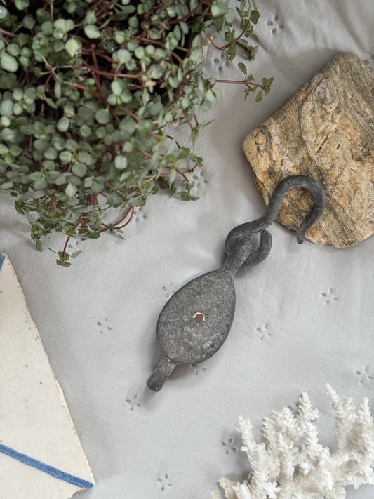 Vintage Galvanised Steel Nautical Pulley • Weathered Maritime Hardware