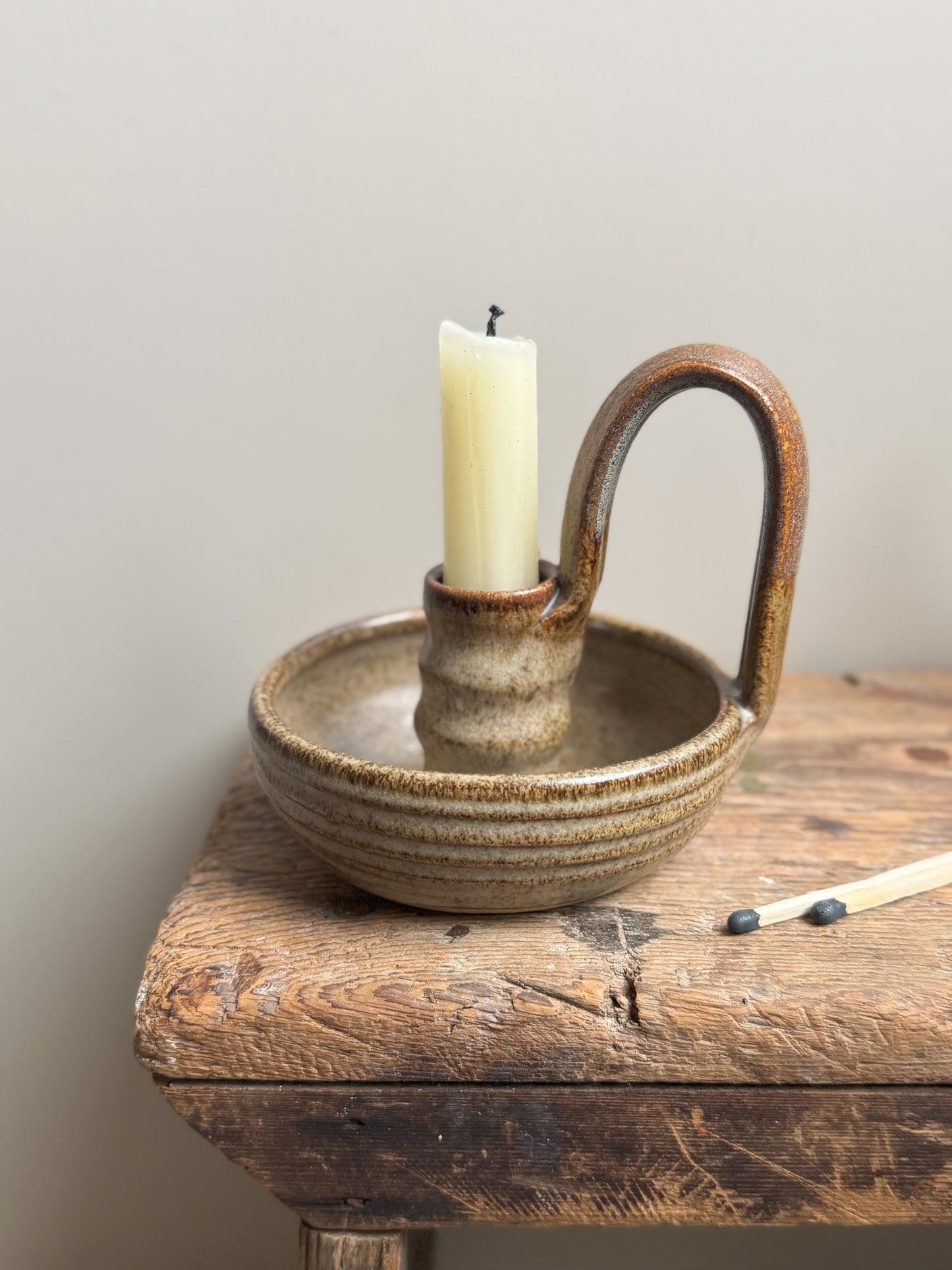 Vintage Studio Pottery Chamberstick by Canterbury Pottery