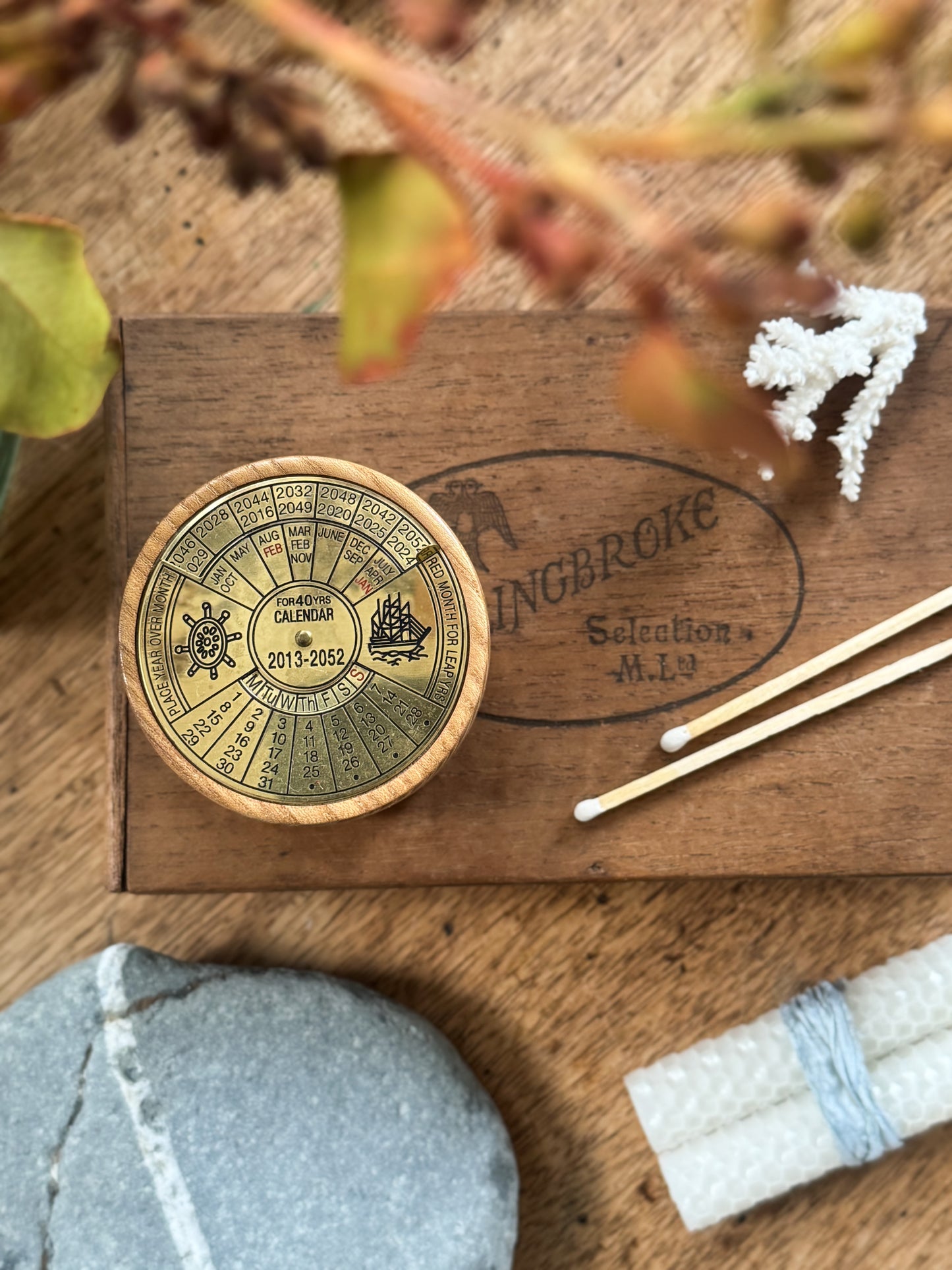 Hand-Turned Brass & Wood Perpetual Calendar (2013–2052)