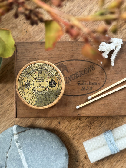Hand-Turned Brass & Wood Perpetual Calendar (2013–2052)