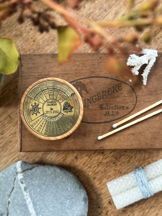 Hand-Turned Brass & Wood Perpetual Calendar (2013–2052)