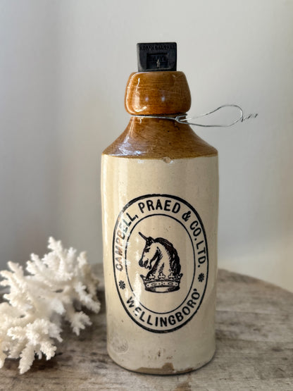 Antique Victorian Stoneware Ginger Beer Bottle, Bourne Denby for Campbell Praed & Co. Ltd., Wellingboro