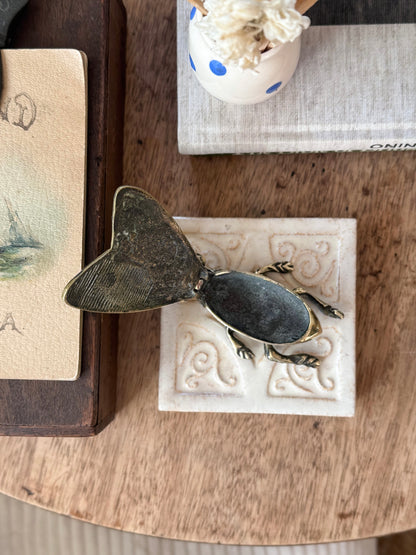 Vintage Solid Brass Fly Trinket Box, Novelty Ashtray