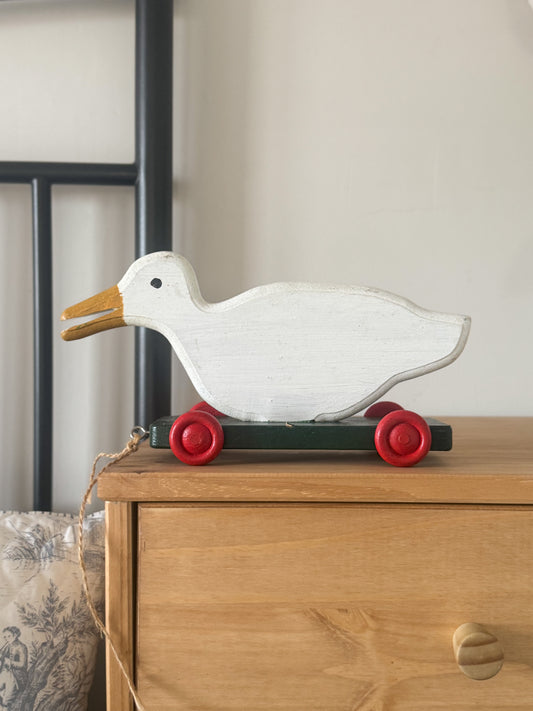 Vintage Handmade Wooden Folk Art Pull Along Seagull