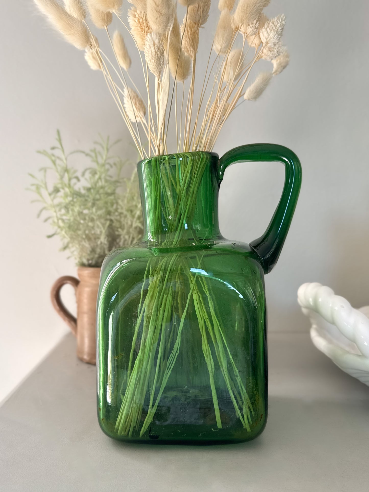 Vintage Handblown Art Glass Pitcher, Empoli, Italy