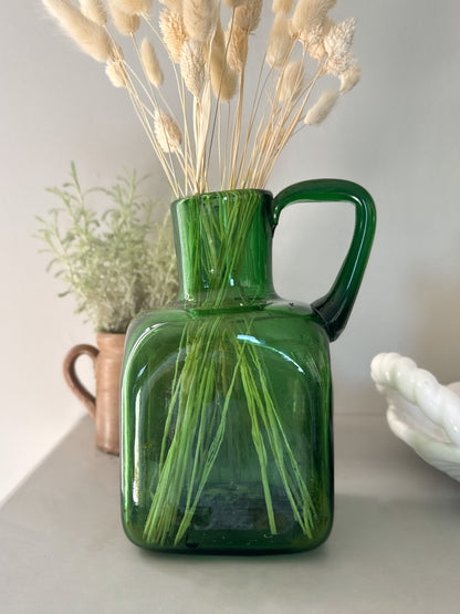Vintage Handblown Art Glass Pitcher, Empoli, Italy