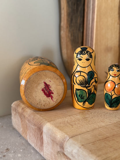 Vintage Wooden Hand-Painted Nesting Dolls - Set of 3