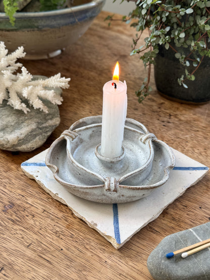 Very Rare Janet Slade Studio Pottery Candle Holder • Scalloped Celtic Knot Form
