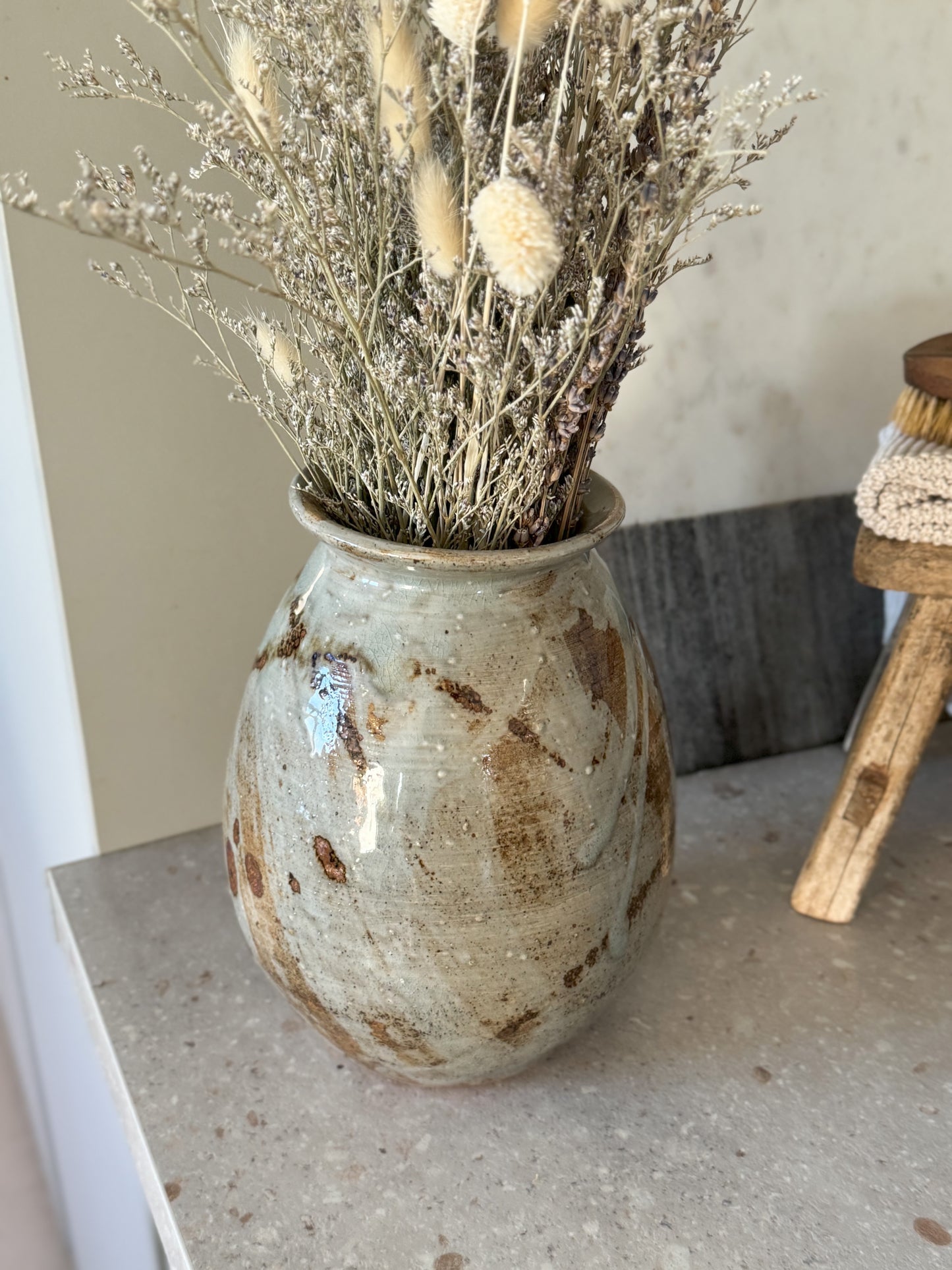 Large Abstract Studio Pottery Drip Glaze Vase