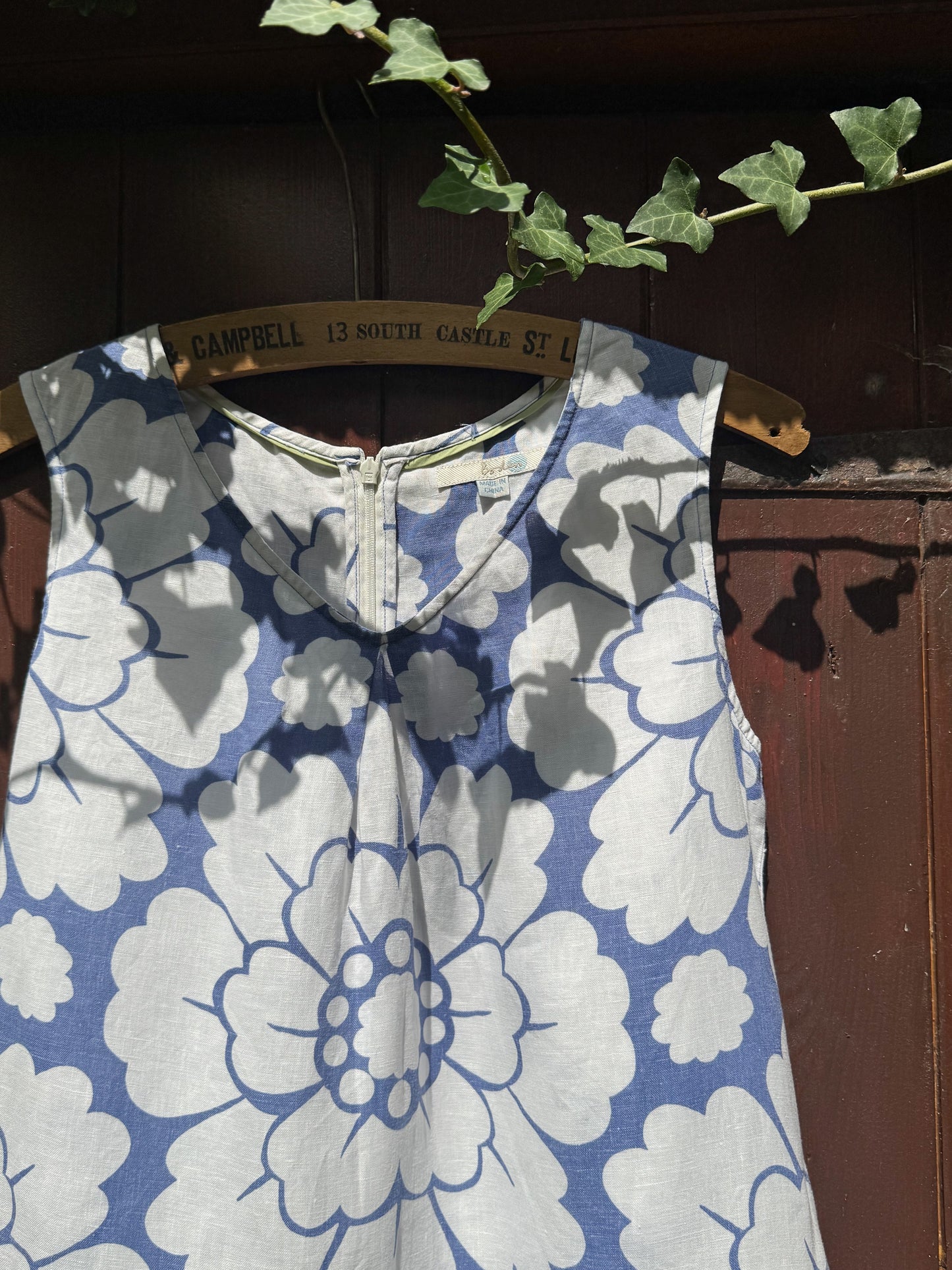 Boden Linen Shift Dress Blue & White Floral | UK 12, Long