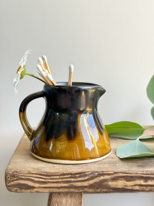 Vintage Welsh Studio Pottery Beddgelert Brown Drip Glaze Creamer