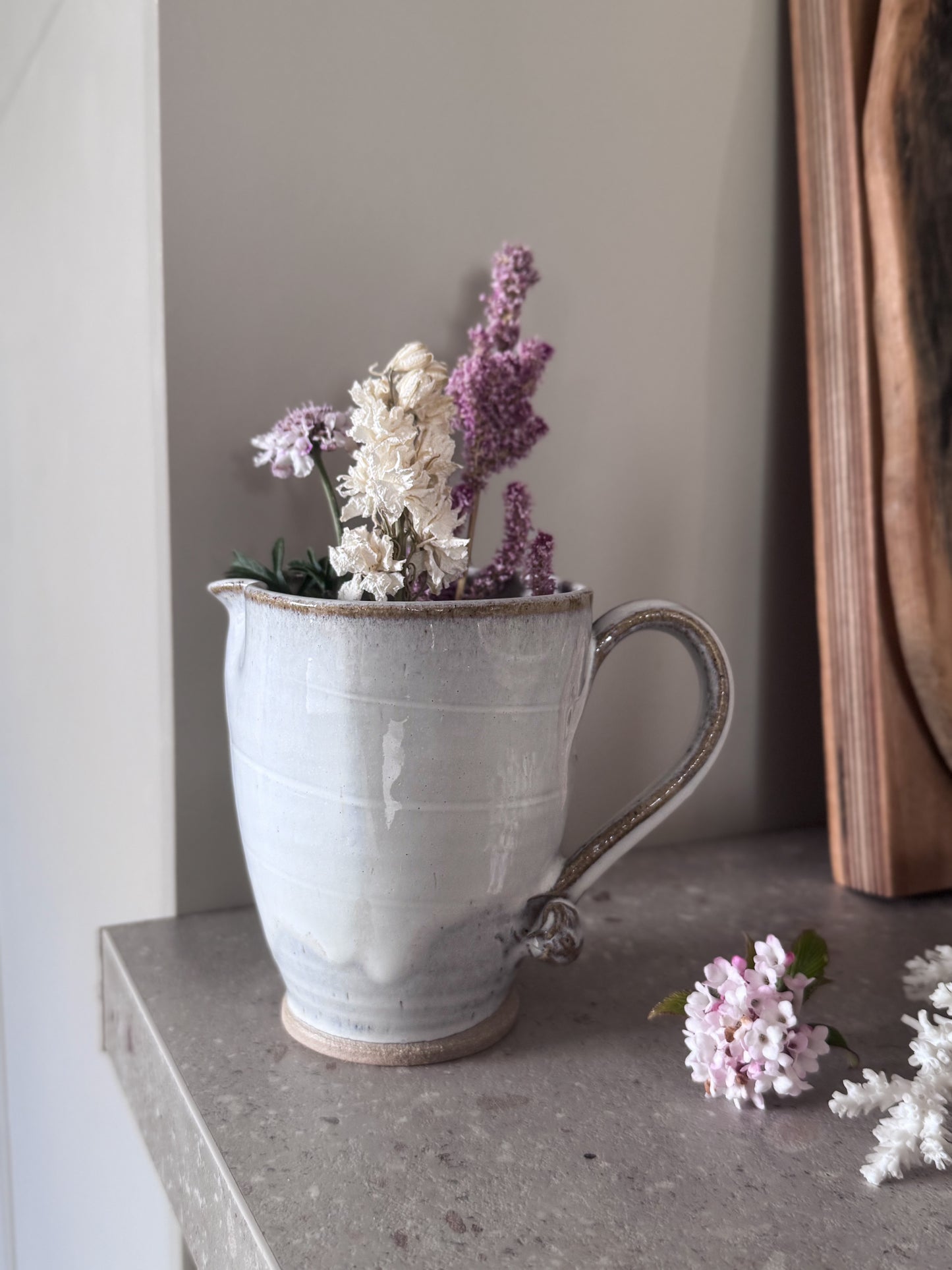 Vintage Studio Pottery Soft White Drip Glaze Jug