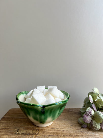 Vintage Beddgelert Pottery Green Drip Glaze Flower Sugar Bowl
